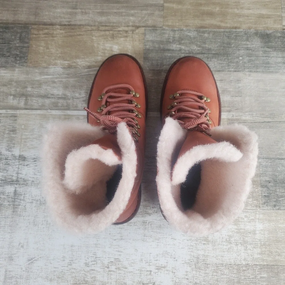 Born Blaine Shearling Booties Womens 10.5 Brown Leather Lace-Up Ankle Boots